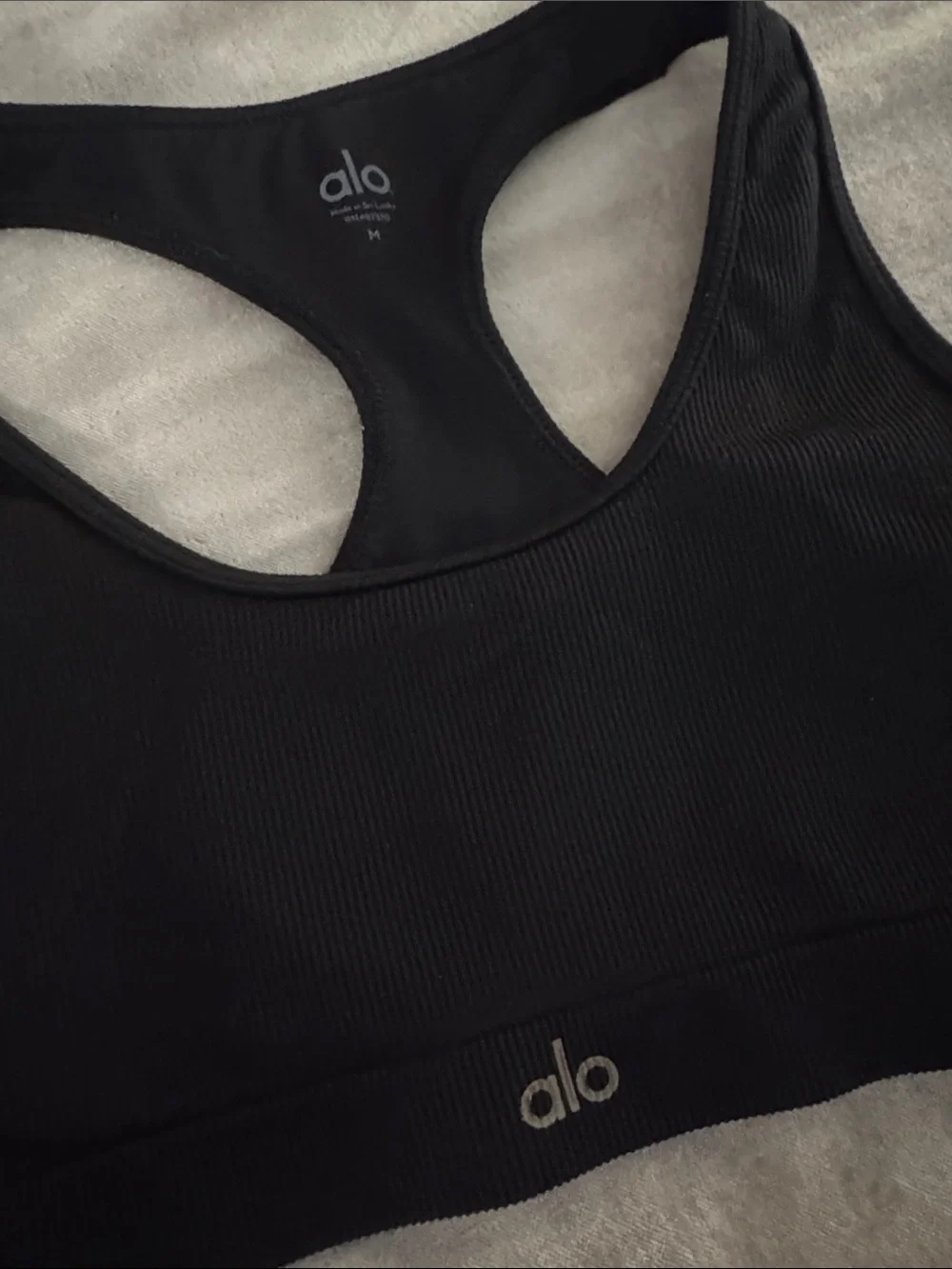 ALO Yoga Black Ribbed Racerback Sports Bra